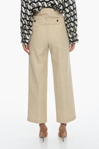 Wool Flannel Tailored Pants with High Waist