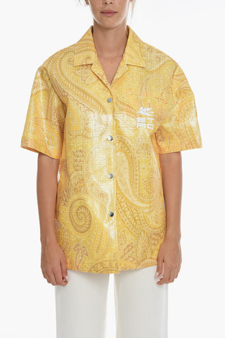 Basket-weave Nylon Short-sleeved Overshirt with Paisley Motif