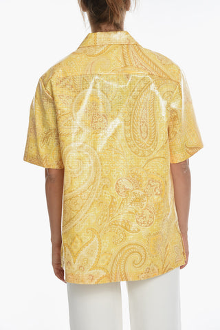 Basket-weave Nylon Short-sleeved Overshirt with Paisley Motif