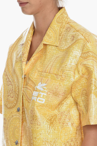 Basket-weave Nylon Short-sleeved Overshirt with Paisley Motif