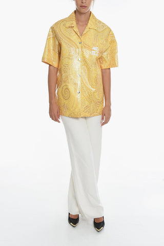 Basket-weave Nylon Short-sleeved Overshirt with Paisley Motif
