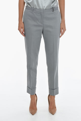 High Waisted Regular Fit Pants With Cuffed Ankles