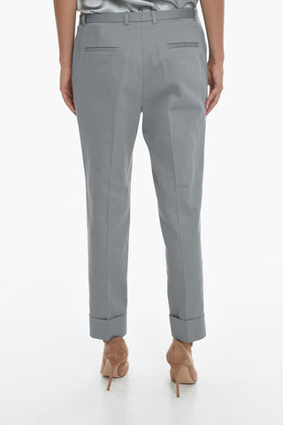 High Waisted Regular Fit Pants With Cuffed Ankles