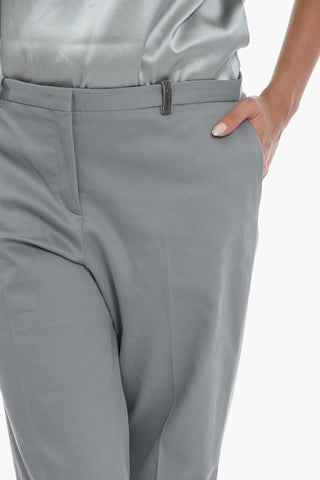 High Waisted Regular Fit Pants With Cuffed Ankles