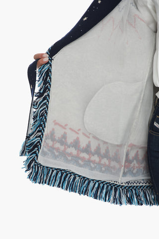 Cardigan in Misto Lana con Perline e Frange