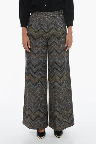 Pantaloni Chevron a Palazzo con Paiettes