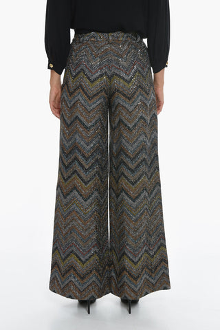 Pantaloni Chevron a Palazzo con Paiettes