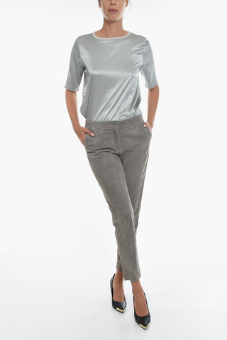 Suede Leather Slim Fit Pants
