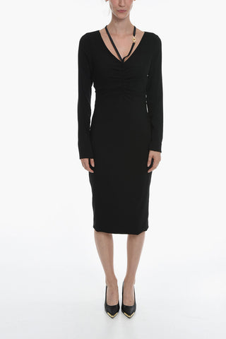 V-Neck Gathered long Sleeved Dress