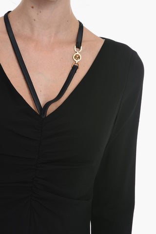 V-Neck Gathered long Sleeved Dress