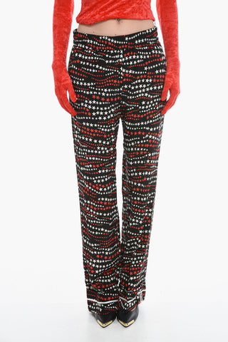 Star Print Silk Pants with Palazzo Design