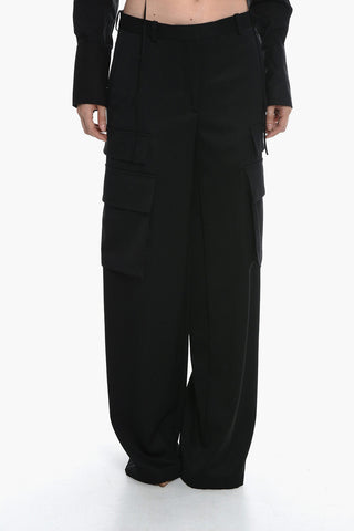 Virgin Wool Cargo Pants with Palazzo Design