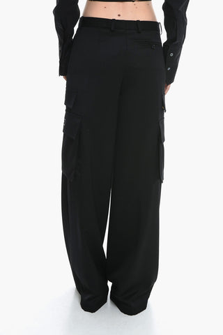 Virgin Wool Cargo Pants with Palazzo Design