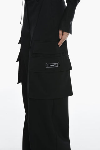 Virgin Wool Cargo Pants with Palazzo Design