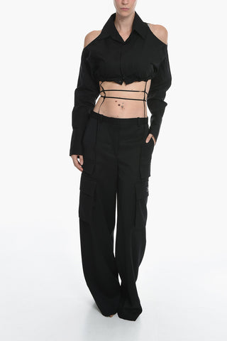 Virgin Wool Cargo Pants with Palazzo Design