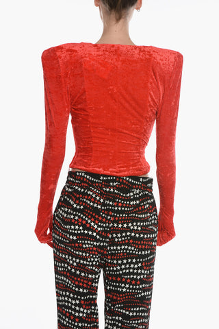 Wide V Neck DYNASTY Velour Crop Top with Gloves