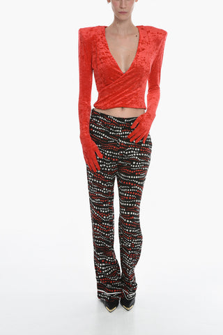 Crop Top in Velour DYNASTY con Ampia Scollatura e Guanti