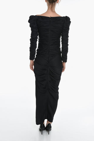Ruched Satin-Crepe SHAWNA Maxi dress With Side Slits