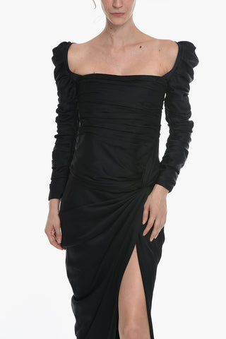 Ruched Satin-Crepe SHAWNA Maxi dress With Side Slits
