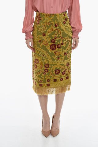 GOLD LINE Floral Embroidey CARPET Fringed Skirt