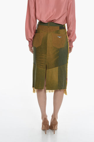 GOLD LINE Floral Embroidey CARPET Fringed Skirt