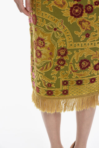 GOLD LINE Floral Embroidey CARPET Fringed Skirt