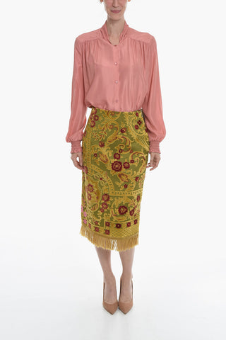 GOLD LINE Floral Embroidey CARPET Fringed Skirt