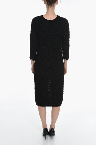 Buttoned Wool Blend Tweed Dress