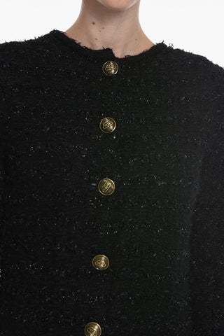 Buttoned Wool Blend Tweed Dress