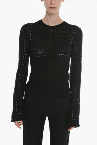Crew Neck Cashmere Blend Sweater with Lantern Sleeves