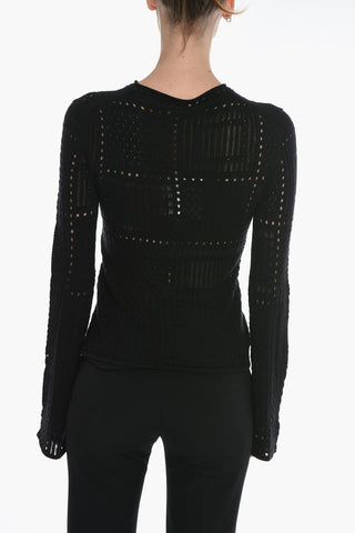 Crew Neck Cashmere Blend Sweater with Lantern Sleeves