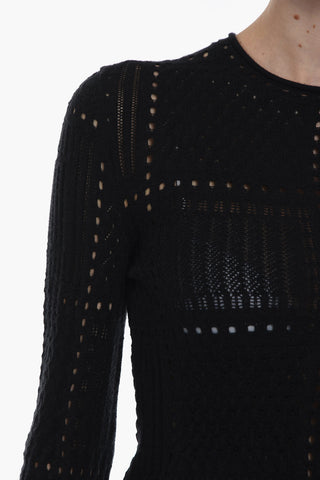 Crew Neck Cashmere Blend Sweater with Lantern Sleeves