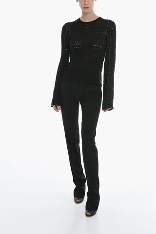 Crew Neck Cashmere Blend Sweater with Lantern Sleeves