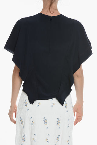 Crew-neck Blouse with Volant Short Sleeves