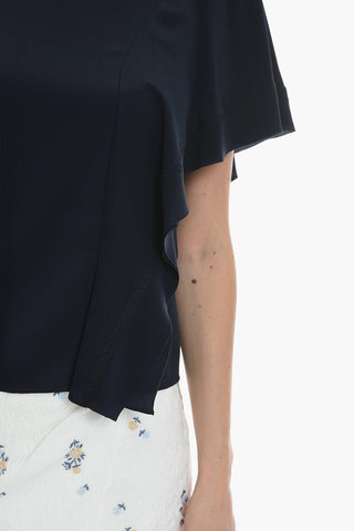 Crew-neck Blouse with Volant Short Sleeves