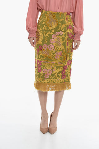 GOLD LINE Floral Embroidey CARPET Fringed Skirt