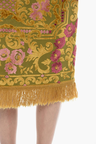 GOLD LINE Floral Embroidey CARPET Fringed Skirt