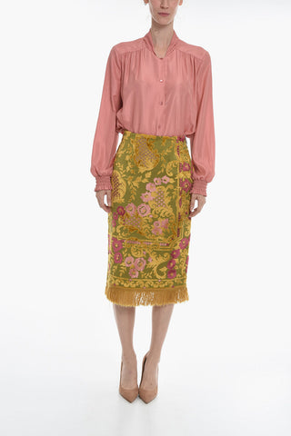 GOLD LINE Floral Embroidey CARPET Fringed Skirt