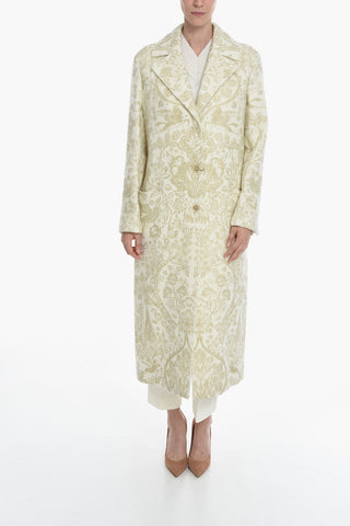 Single-breasted Floral Patterned Coat with  Patch Pockets