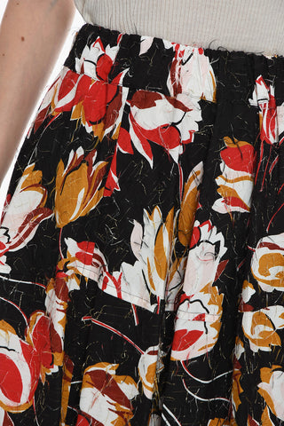 Eyelash Fabric Flared Midi Skirt with Floral Pattern