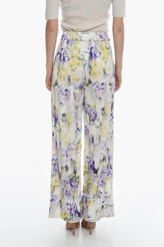 SEASONAL Elastic Waistband SATIN PAJAMA Pants with Floral Pattern