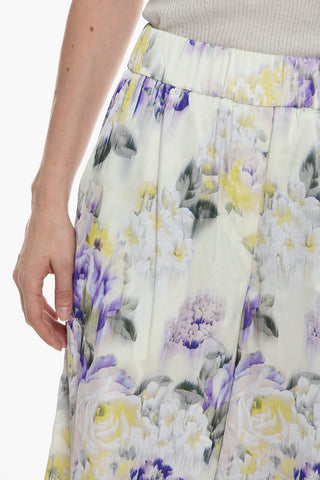 SEASONAL Elastic Waistband SATIN PAJAMA Pants with Floral Pattern