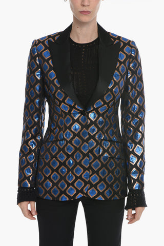 Jacquard Single-breasted Blazer with Satin Lapel and Lurex Pattern
