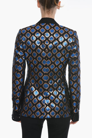 Jacquard Single-breasted Blazer with Satin Lapel and Lurex Pattern