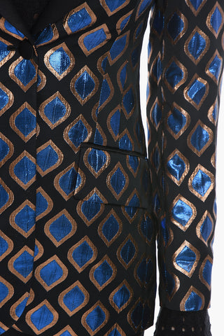 Jacquard Single-breasted Blazer with Satin Lapel and Lurex Pattern