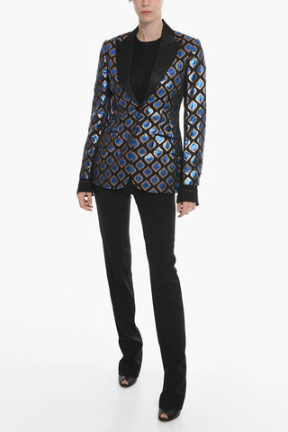 Jacquard Single-breasted Blazer with Satin Lapel and Lurex Pattern