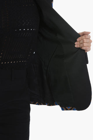 Jacquard Single-breasted Blazer with Satin Lapel and Lurex Pattern