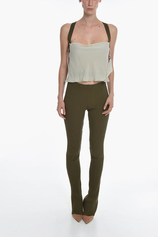 Flared Fit Ribbed Pants with Cut-out Detail