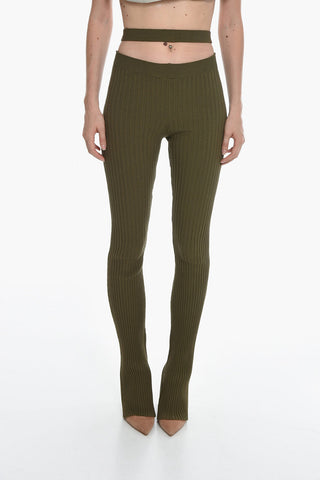 Flared Fit Ribbed Pants with Cut-out Detail