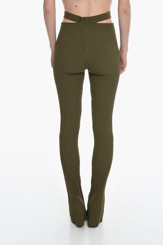 Flared Fit Ribbed Pants with Cut-out Detail